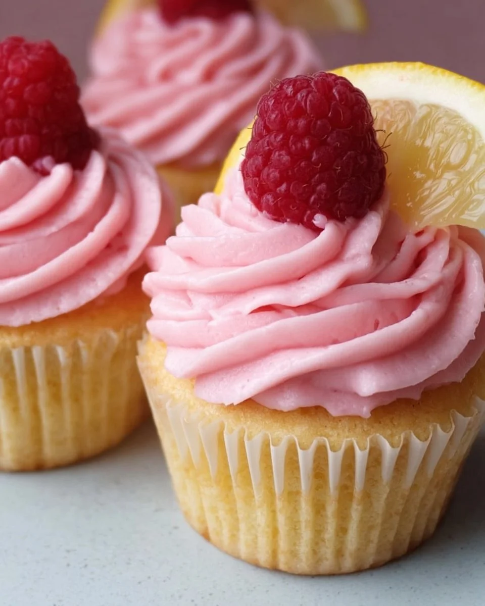 Lemon Cupcakes with Raspberry Buttercream Frosting