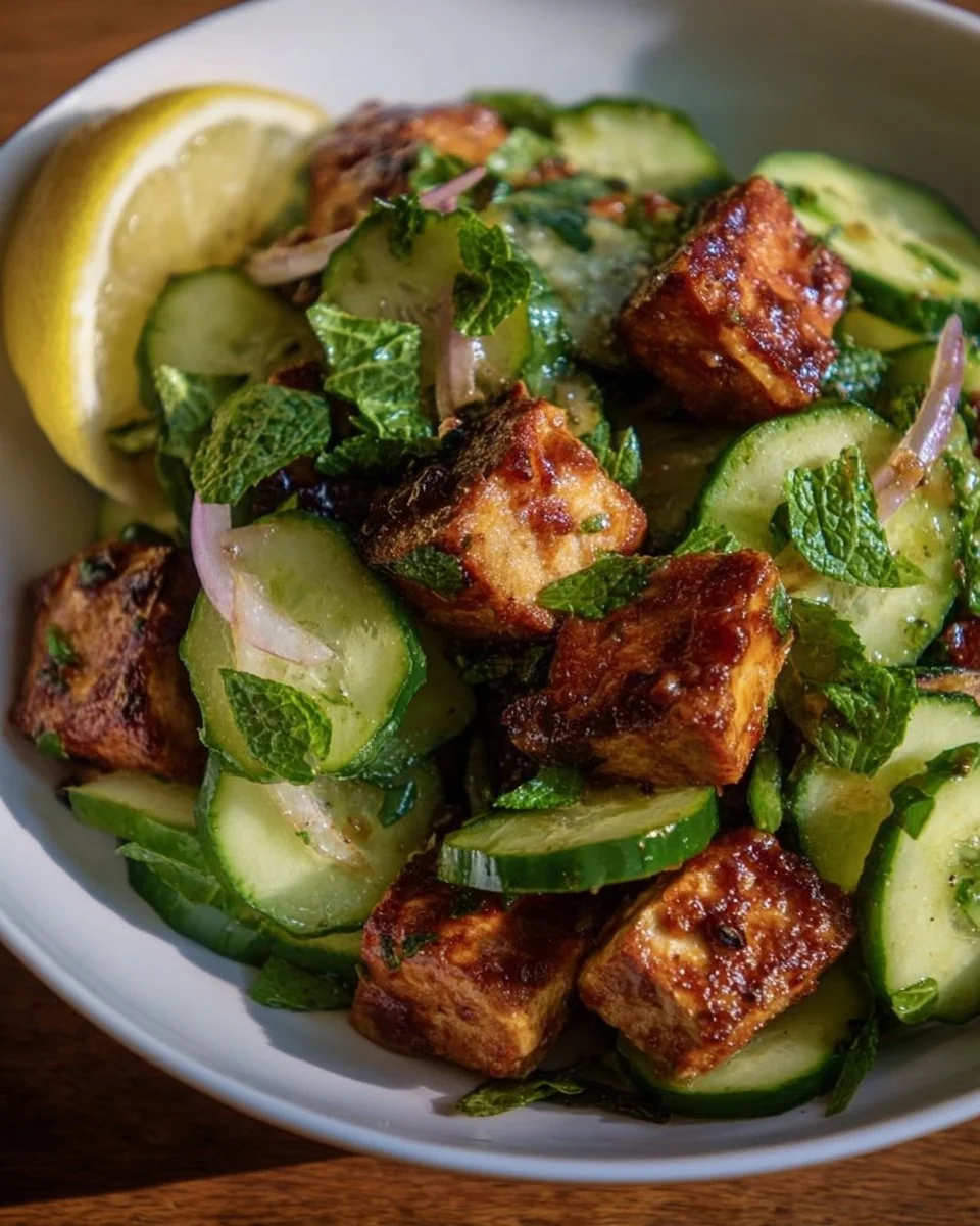 Lemon Glazed Cucumber Tofu Salad