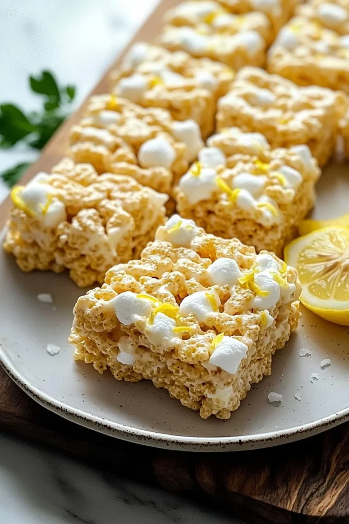 Lemon Rice Krispy Treats with a fresh lemon glaze on top