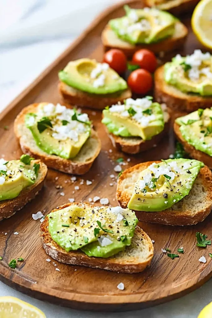 Miniature avocado toasts served on a platter for a delicious snack