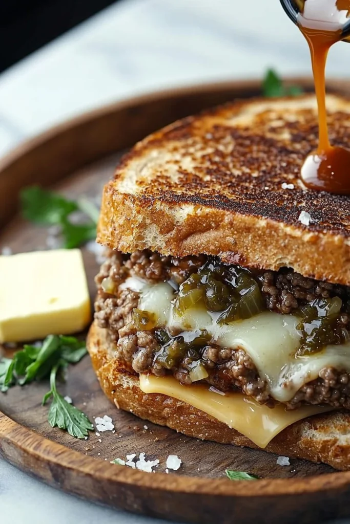 Delicious Patty Melt with Secret Sauce served on grilled bread