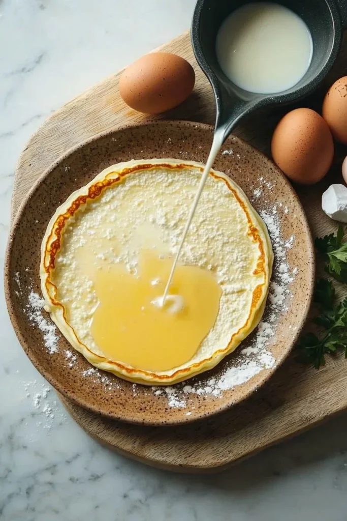 Philippe Etchebest preparing crepe batter in a kitchen