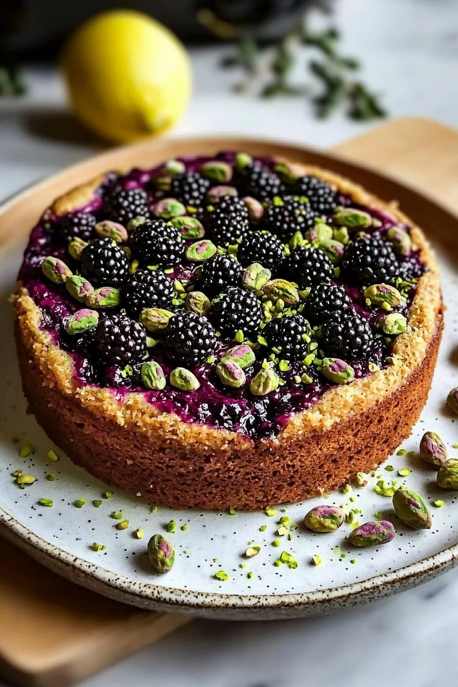 Pistachio Blackberry Olive Oil Cake