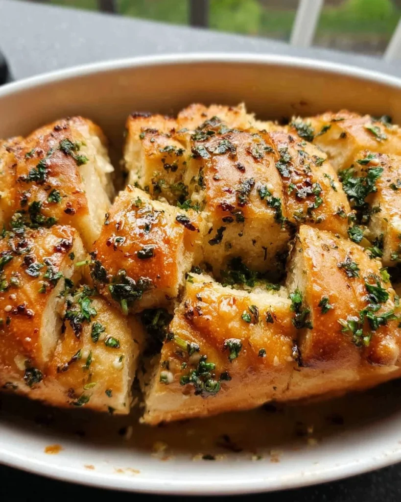 Delicious pull apart garlic bread, golden and cheesy, perfect for appetizers.