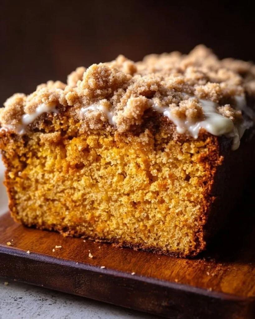 Loaf of homemade Pumpkin Streusel Bread with cinnamon topping