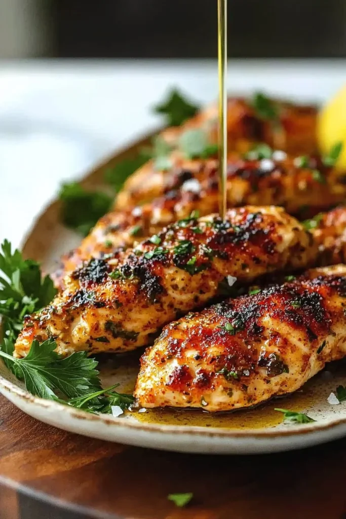 Savory Mediterranean chicken tenders with herbs and spices on a plate