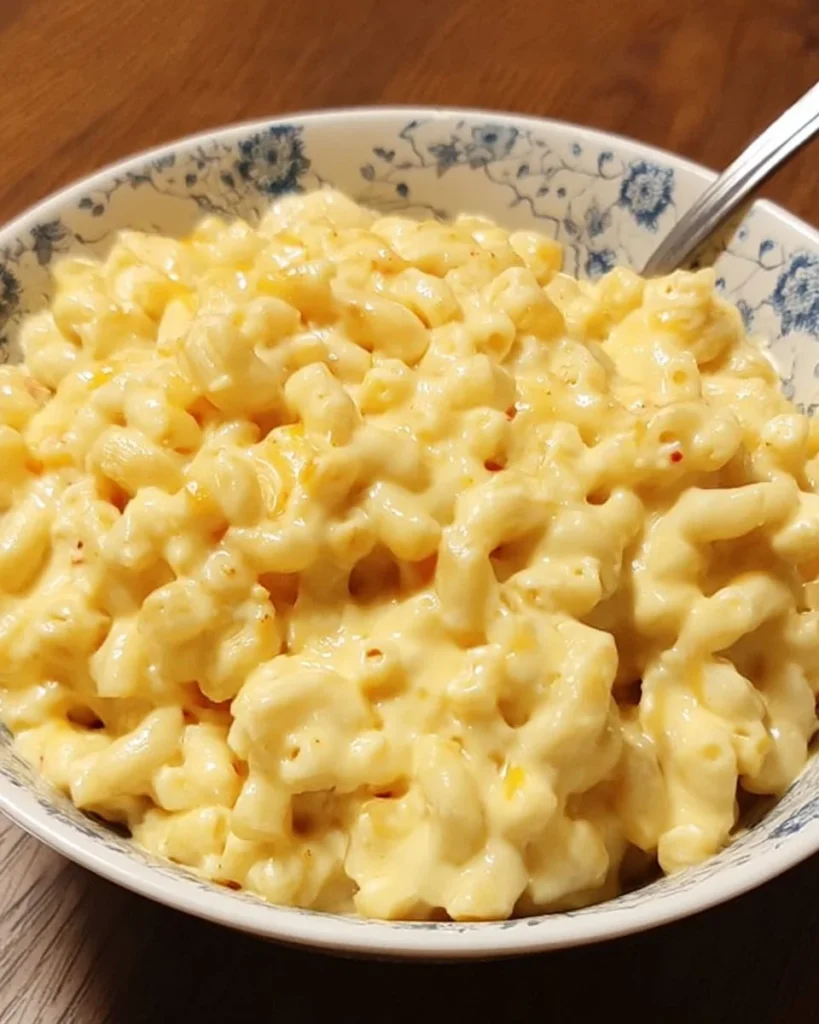 Slow Cooker Triple Cheesy Mac and Cheese topped with melted cheese and herbs