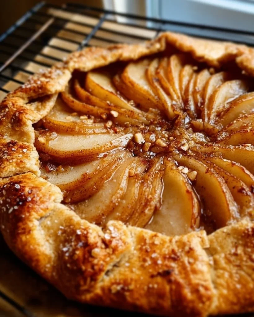 Delicious Spiced Pear Galette freshly baked with cinnamon and nutmeg.