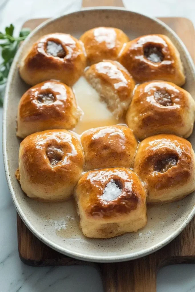 Freshly baked spiced sweet buns sprinkled with cinnamon and sugar.