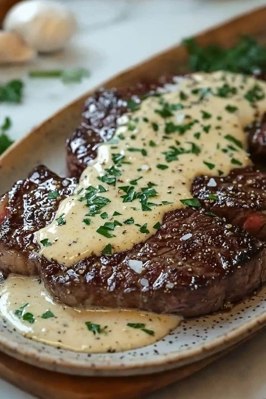 Steak with Garlic Cream Sauce