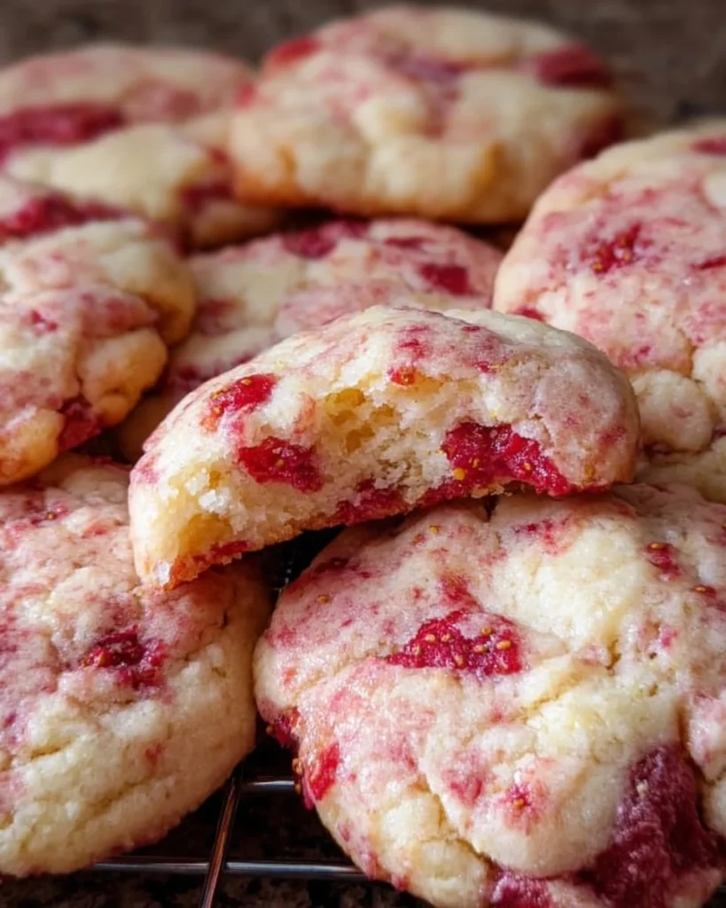 Delicious strawberry cheesecake cookies with fresh strawberries and cream cheese frosting