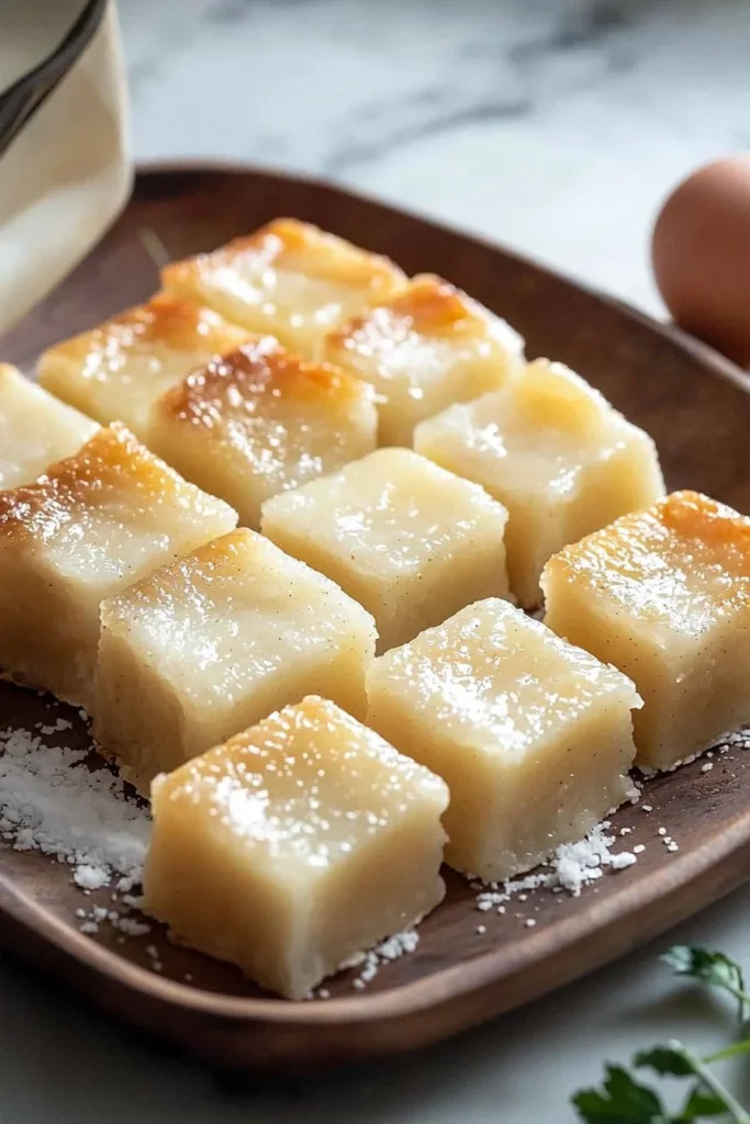 Delicious Hawaiian Butter Mochi Squares served on a plate.