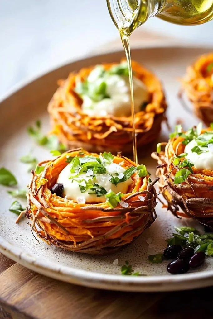Delicious sweet potato nests topped with various fillings
