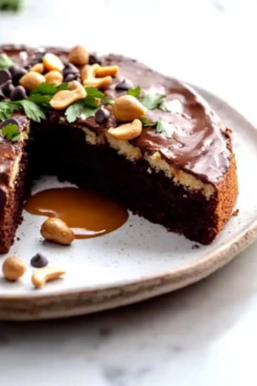 Vegan Chocolate Caramel Peanut Cake
