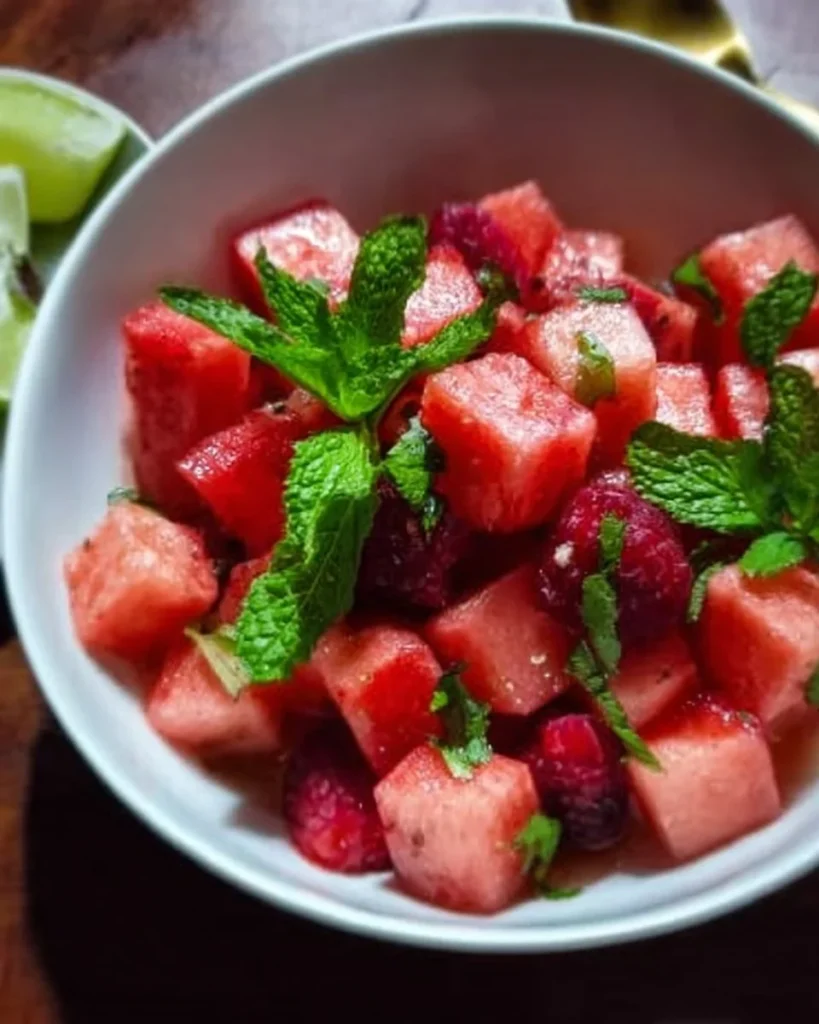 Colorful Watermelon Fruit Salad with mixed fruits served in a bowl