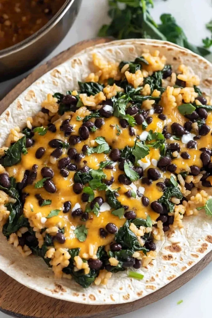 15-minute black bean and spinach burrito on a plate