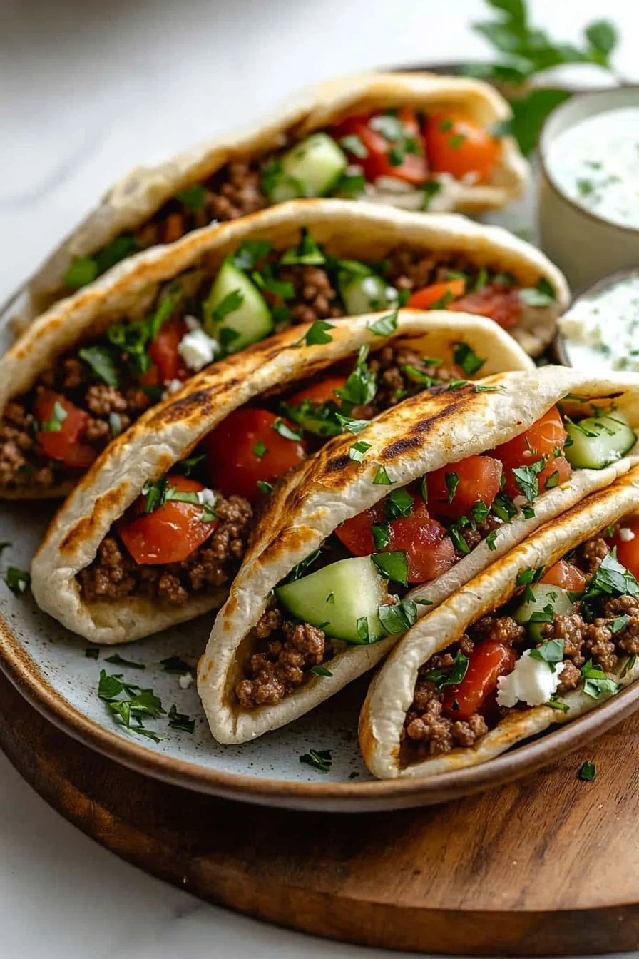 25-Minute Mediterranean Ground Beef Pita Pockets