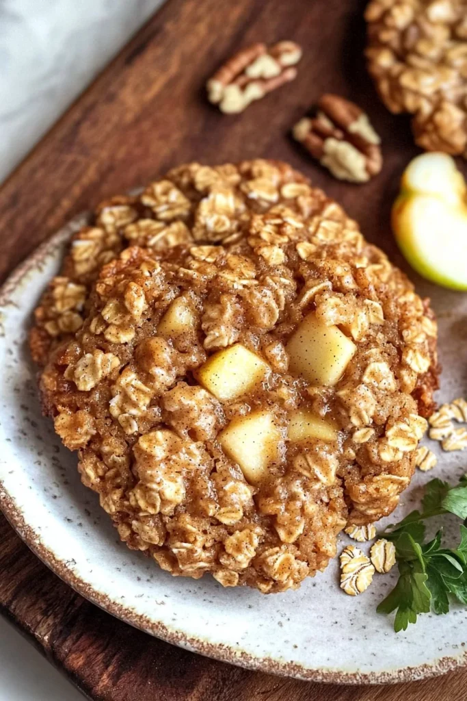 Freshly baked apple pie oatmeal cookies on a plate