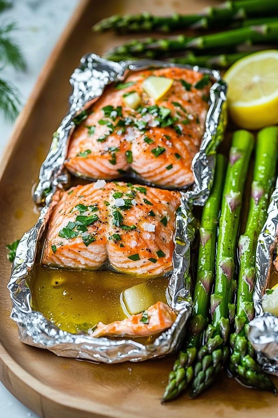 Baked Salmon in Foil Packs with Asparagus