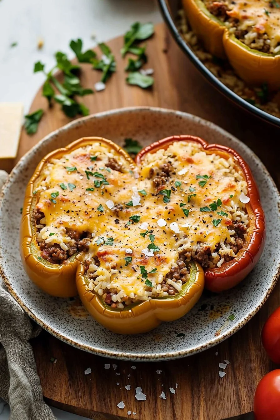 Baked Stuffed Bell Peppers with Beef and Rice