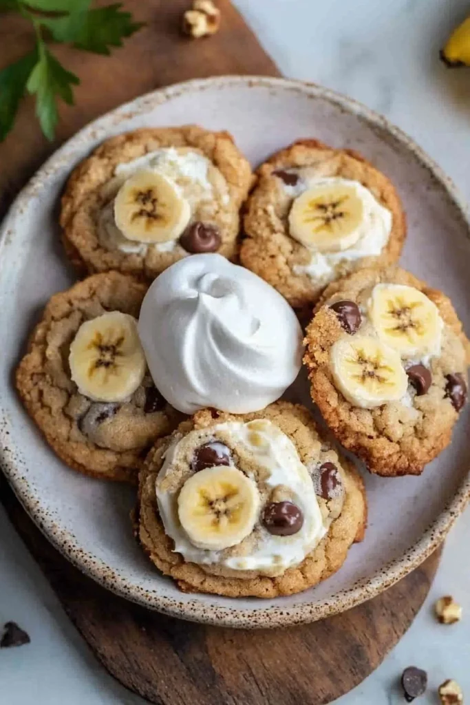 Delicious Banana Cream Pie Cookies with creamy banana filling and graham cracker crust.