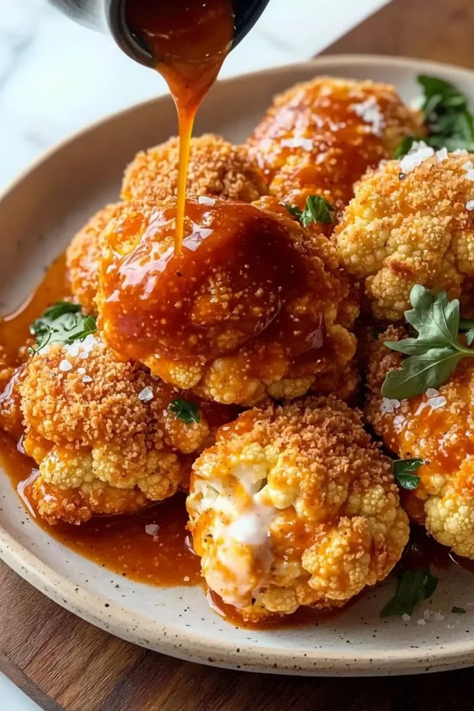 Crispy Bang Bang Cauliflower served with a spicy sauce