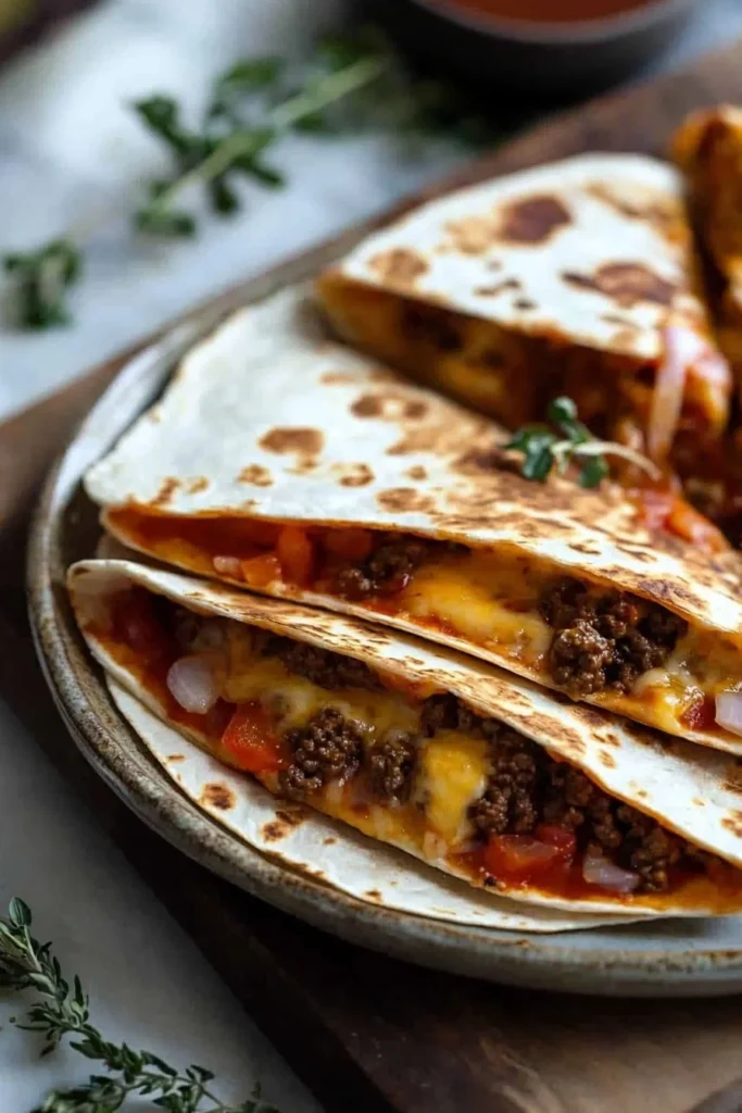 Delicious Beef Pizzadillas with melted cheese and savory beef filling