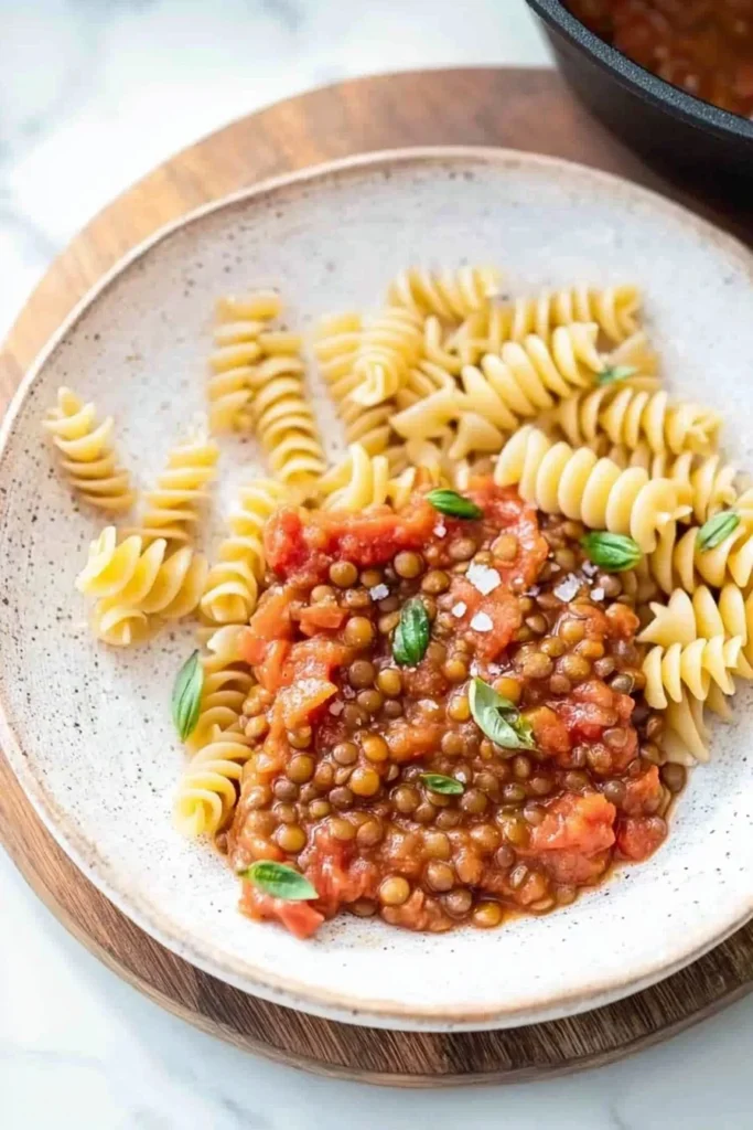 Bowl of healthy iron rich pasta sauce with tomatoes and herbs