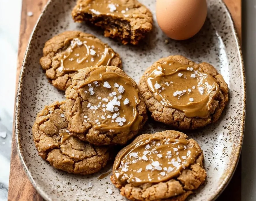 Homemade Biscoff cookies made with Cookie Butter, served on a wooden platter.