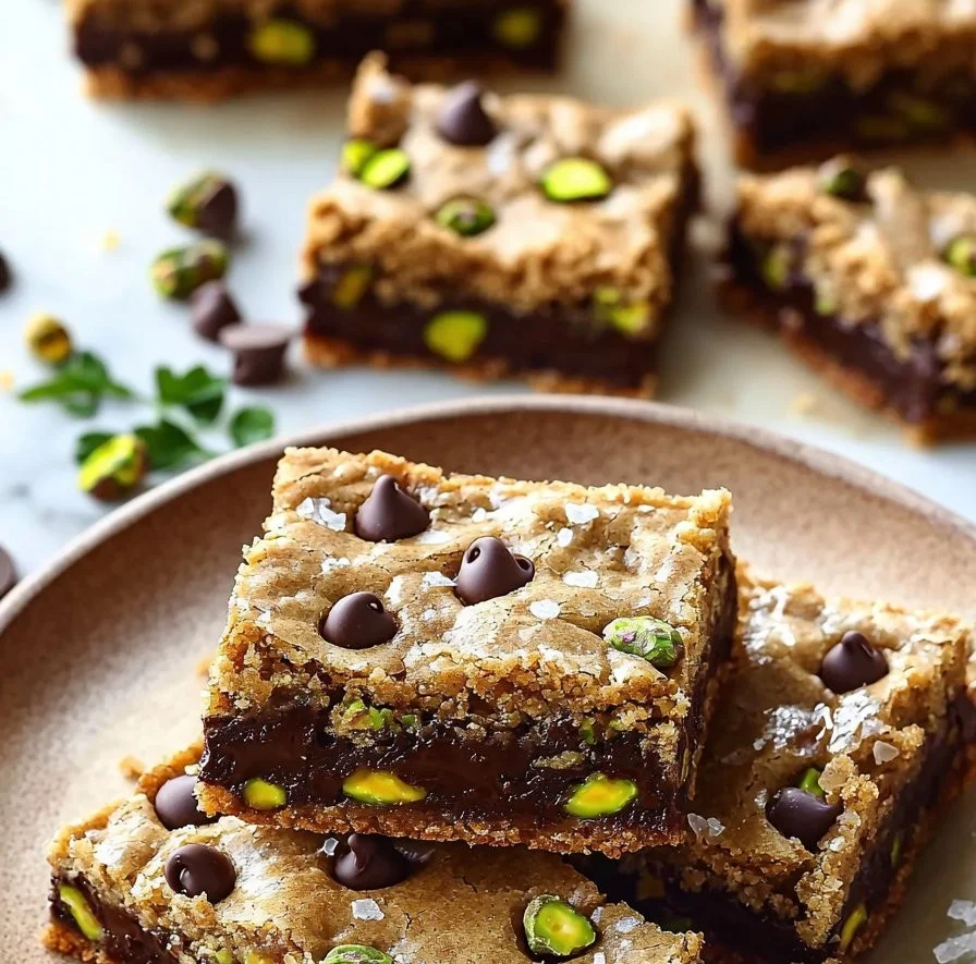 Brown Butter Dubai Pistachio Chocolate Chip Cookie Bars
