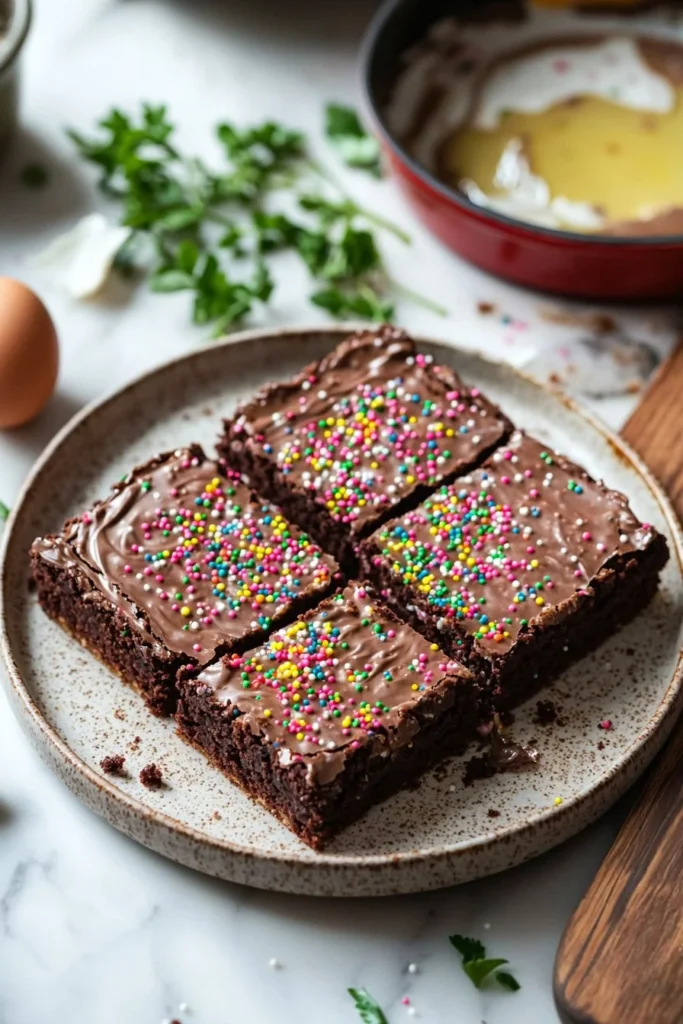 Brownie Vanilla Sprinkle Bars with colorful sprinkles on top