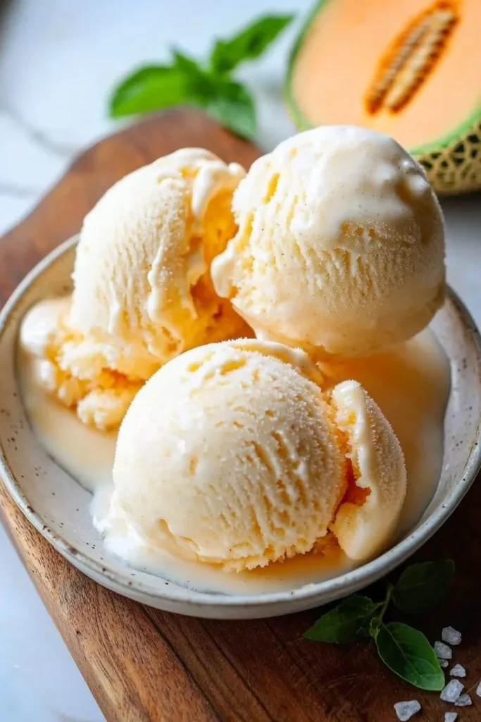 Cantaloupe Sea Salt Ice Cream - a refreshing summer dessert with a creamy texture.