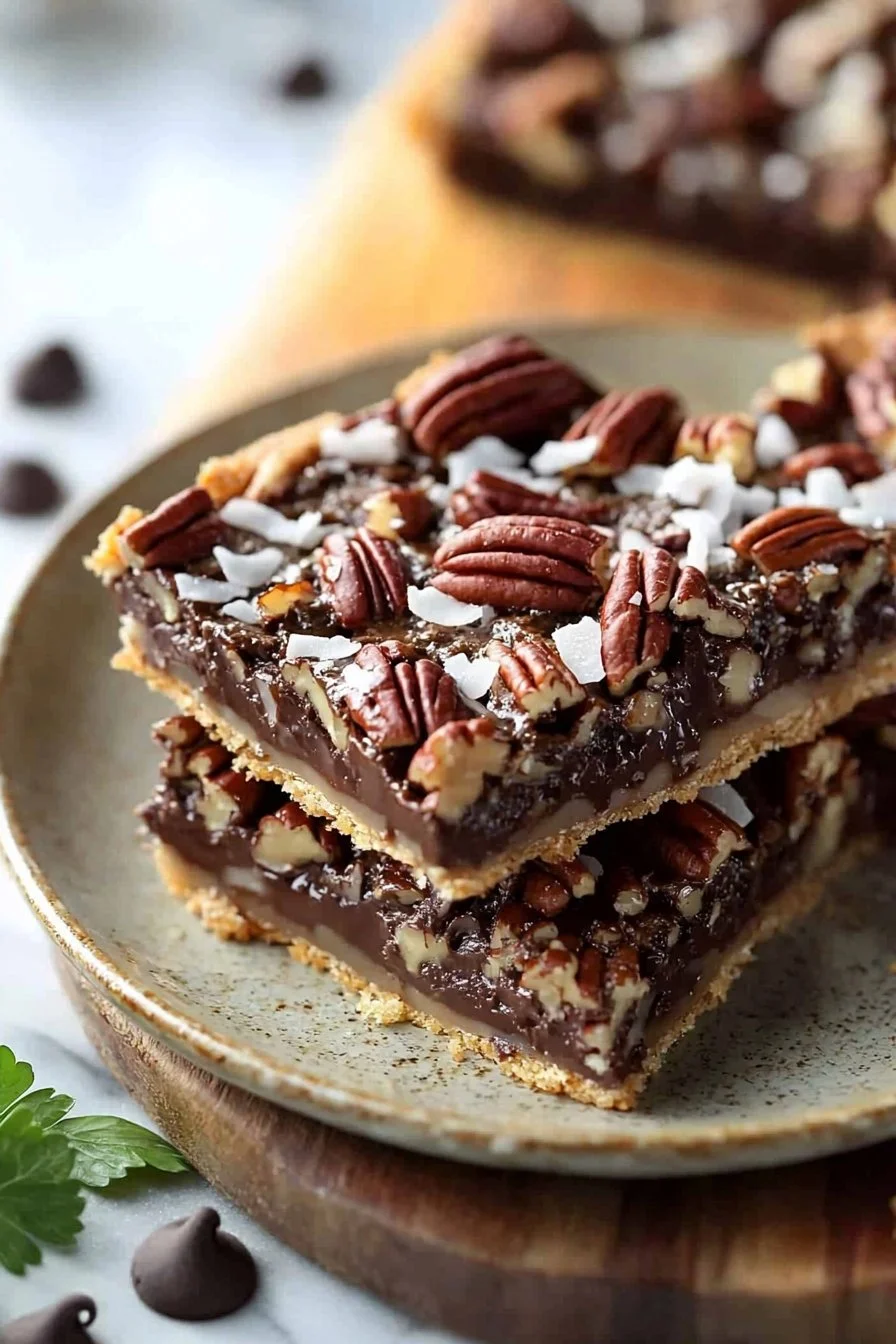 Chocolate Coconut Pecan Pie Bars
