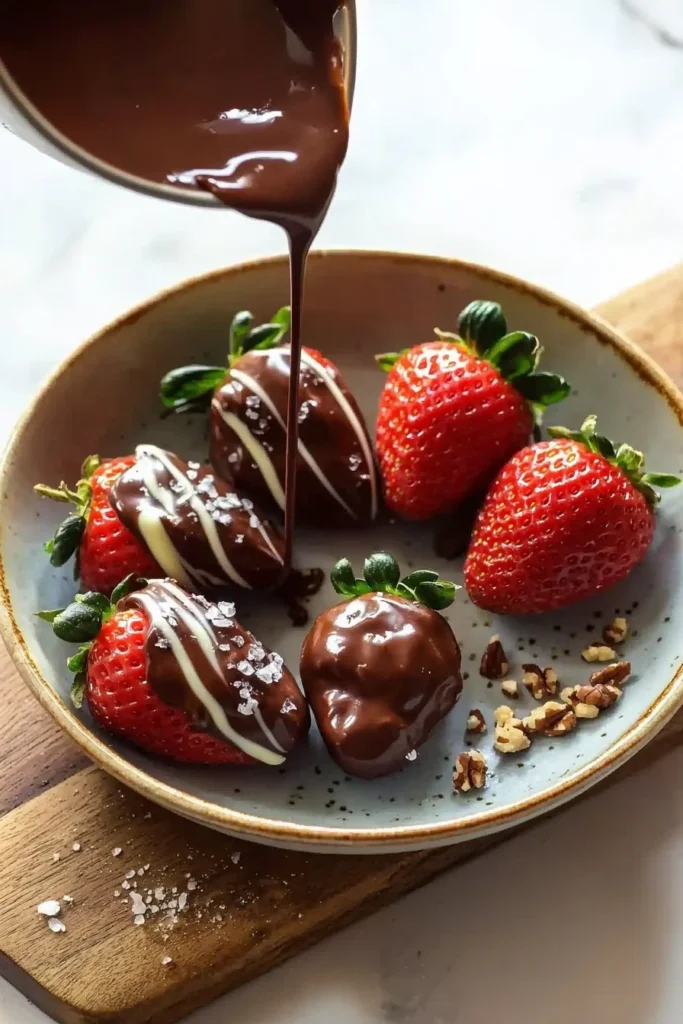 Delicious chocolate covered strawberries on a plate
