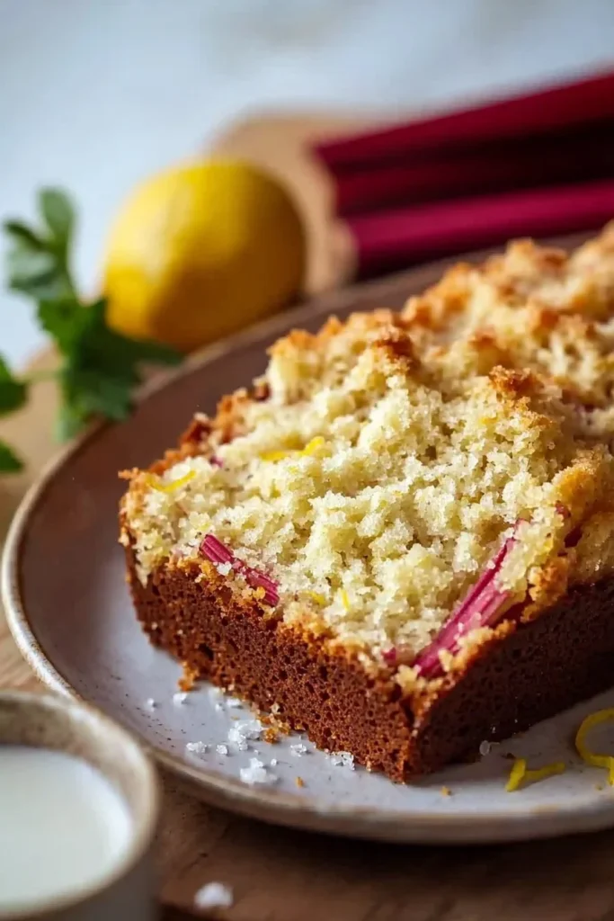 Classic Lemon Rhubarb Bread showcasing a delicious golden loaf with rhubarb pieces