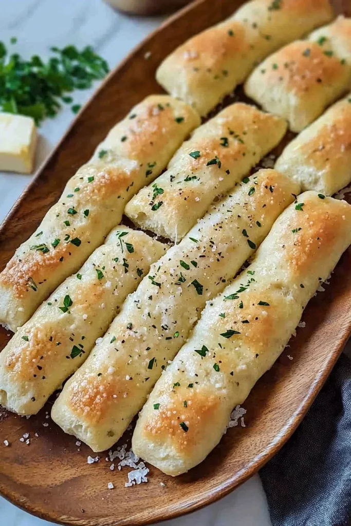 Copycat Olive Garden breadsticks fresh out of the oven, buttery and golden brown.