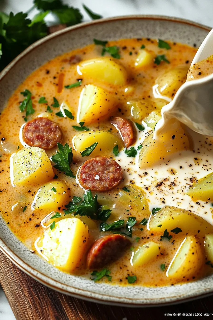 Creamy Potato and Beef Sausage Soup
