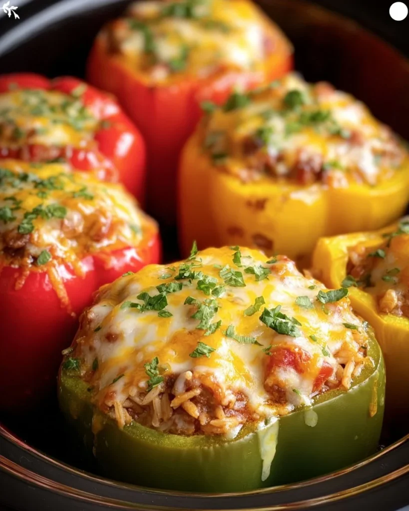 Delicious crockpot stuffed peppers ready to be served