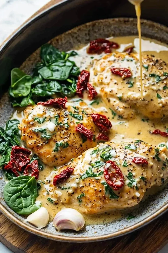 CrockPot Tuscan Garlic Chicken served with herbs and spices