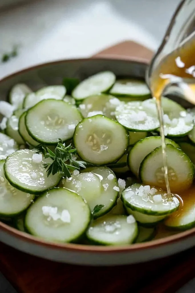 Cucumber and onion salad in vinegar dressing