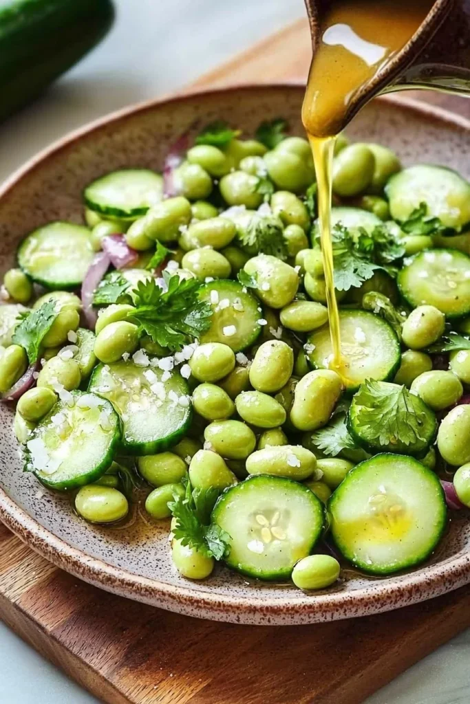 Cucumber Edamame Salad with fresh vegetables and a vibrant dressing