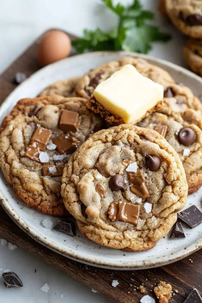 Plate of delicious easy brown butter toffee cookies