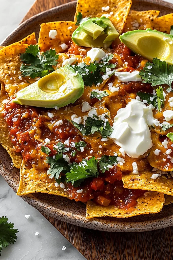 A plate of easy Mexican Chilaquiles topped with cheese and fresh cilantro