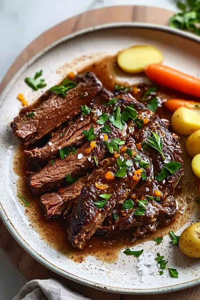 Miso orange ginger chuck roast served on a plate