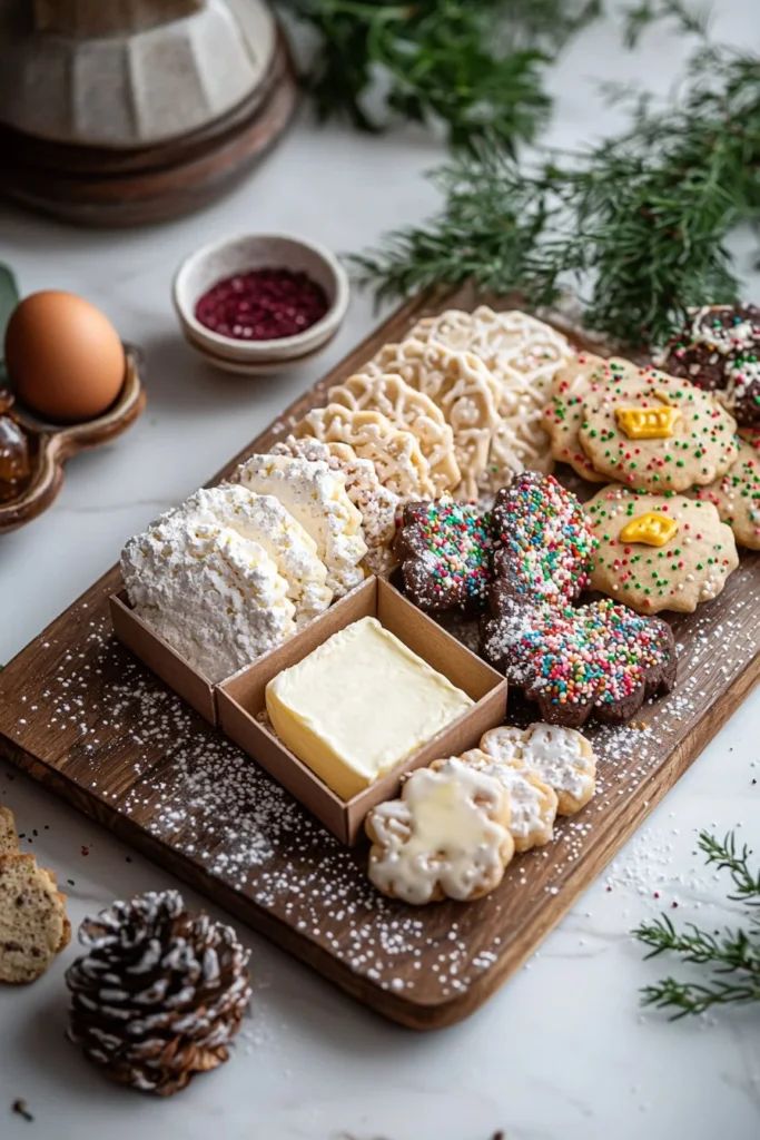 Festive butter cookie box filled with delicious, buttery cookies for holiday treats.
