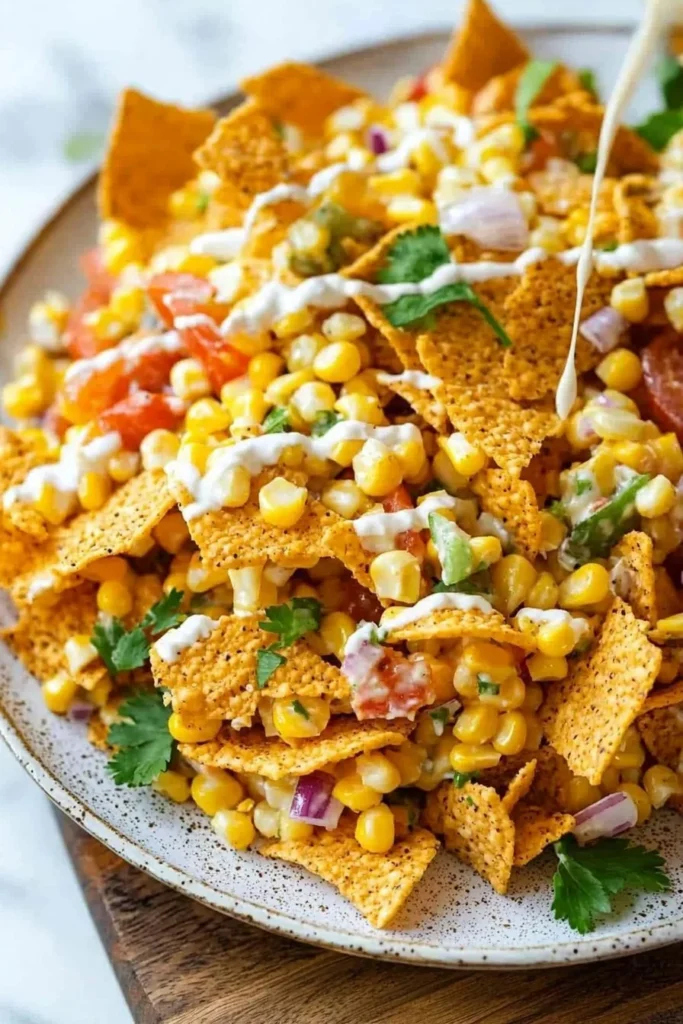 Delicious Fritos Corn Salad in a bowl with fresh ingredients.