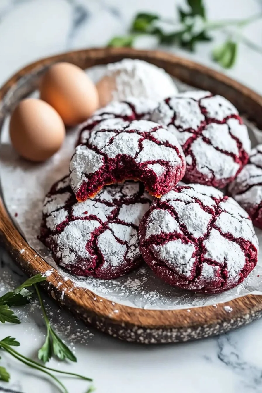 Fudgy Red Velvet Crinkle Cookies