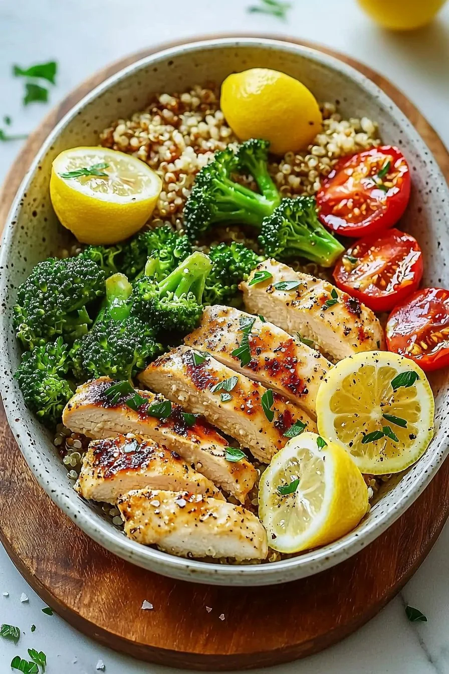 Healthy Lemon Garlic Chicken Meal Prep Bowls