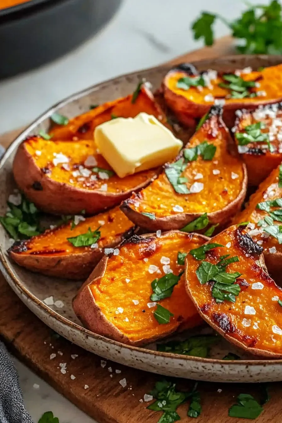 Homemade Garlic Butter Sweet Potato Bake