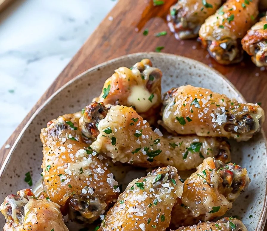 Homemade garlic Parmesan chicken wings served on a plate